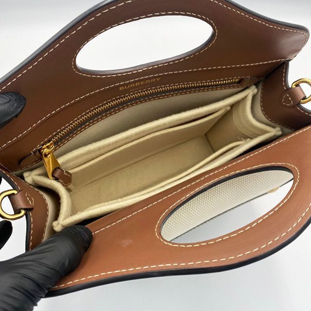 Brown Canvas Leather Two-tone Pocket Mini Tote Bag - Picture 7 of 9